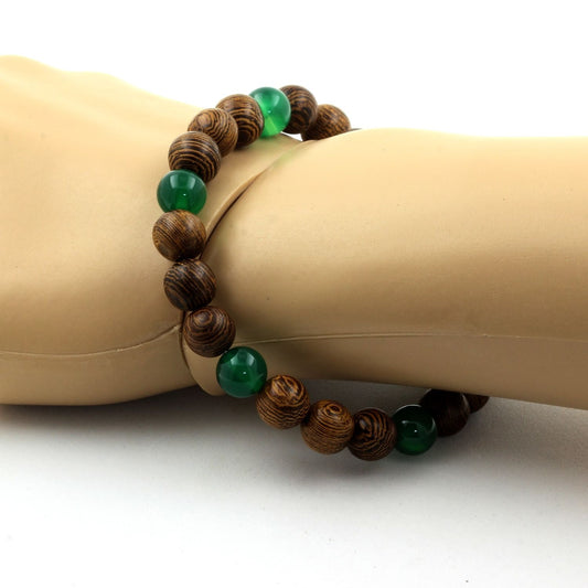 Agate verte + bois. Bracelet Perles naturelles