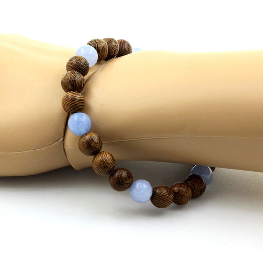 Aigue-Marine + bois. Bracelet Perles naturelles