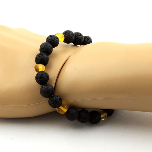 Ambre véritable de la mer Baltique + Lave. Bracelet Perles naturelles