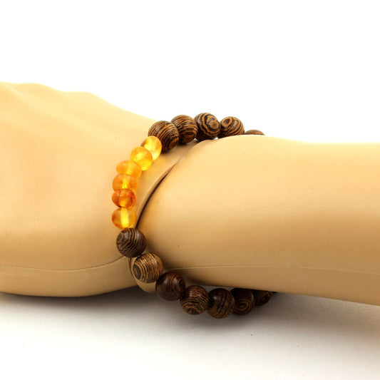 Ambre véritable de la mer Baltique + Perles bois. Bracelet en Perles naturelles