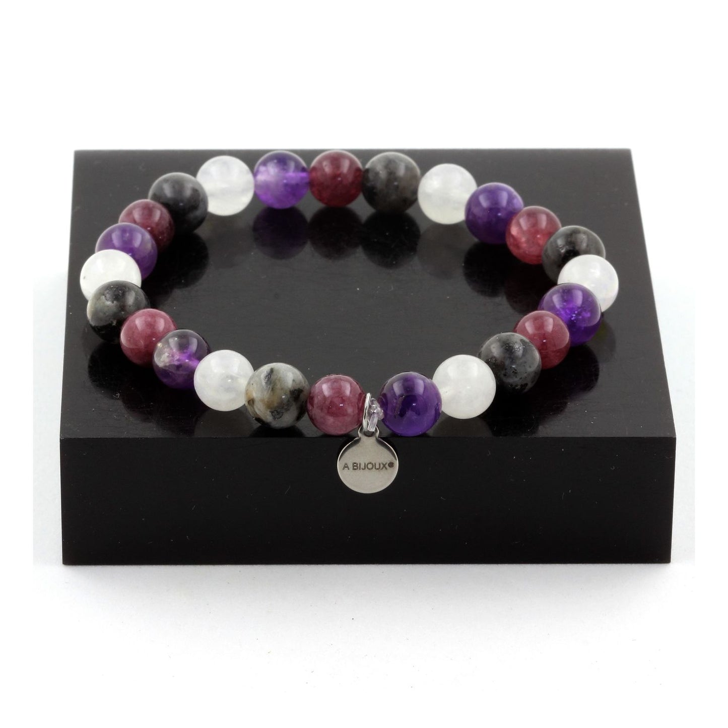 Améthyste + Pierre de lune + Labradorite + Lépidolite. Bracelet en Perles naturelles
