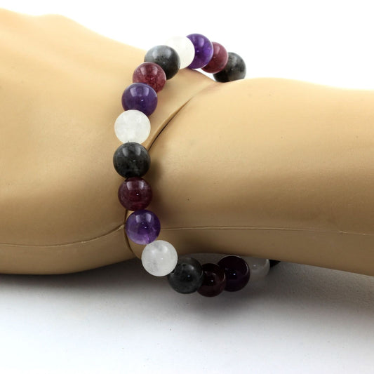 Améthyste + Pierre de lune + Labradorite + Lépidolite. Bracelet en Perles naturelles