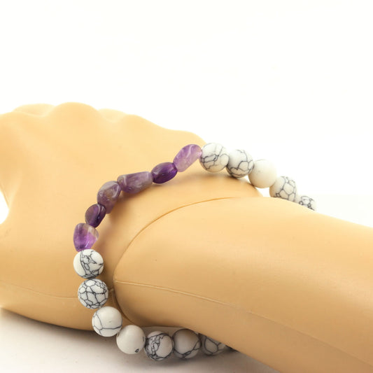 Améthyste du Brésil + Perles Howlite. Bracelet en Perles naturelles