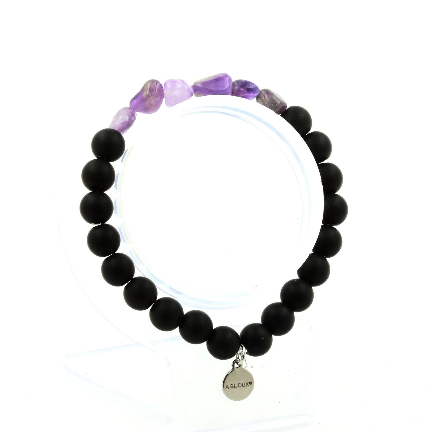 Améthyste du Brésil + Perles Onyx noir mat. Bracelet en Perles naturelles