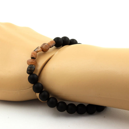 Andalousite des USA + Perles Onyx noir mat. Bracelet Perles