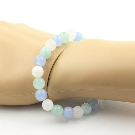 Angélite + Aigue-Marine + Pierre de lune. Bracelet Perles naturelles
