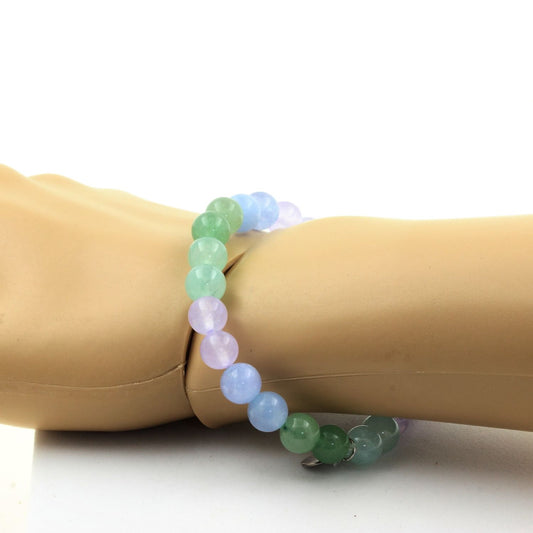 Angélite + Aventurine + Aigue-Marine + Calcédoine lavande. Bracelet Perles