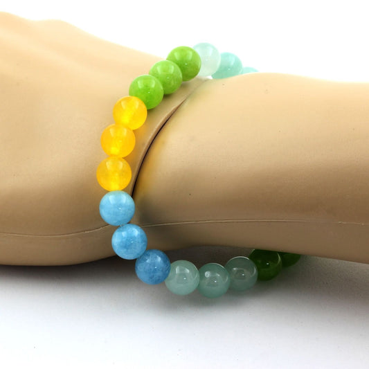 Angélite + Calcédoine bleu + Péridot + Agate jaune. Bracelet Perles naturelles