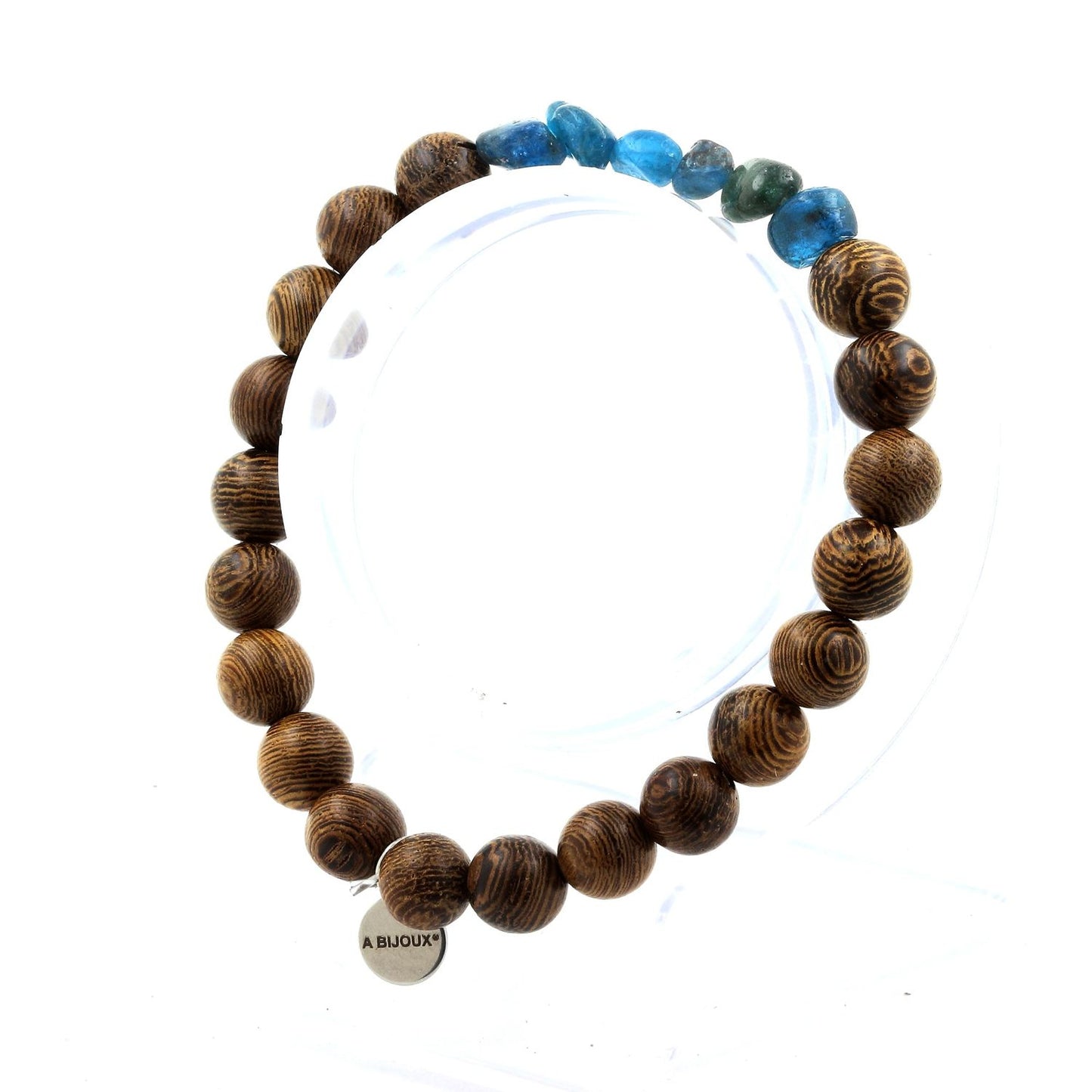 Apatite bleu du Brésil + Perles bois. Bracelet Perles