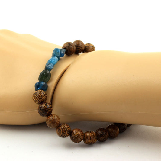 Apatite bleu du Brésil + Perles bois. Bracelet Perles