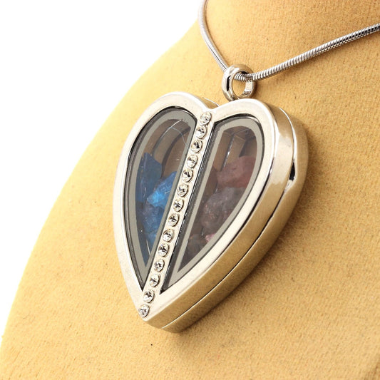 Collier Apatite bleu neon + Tourmaline multicolore naturels modèle coeur