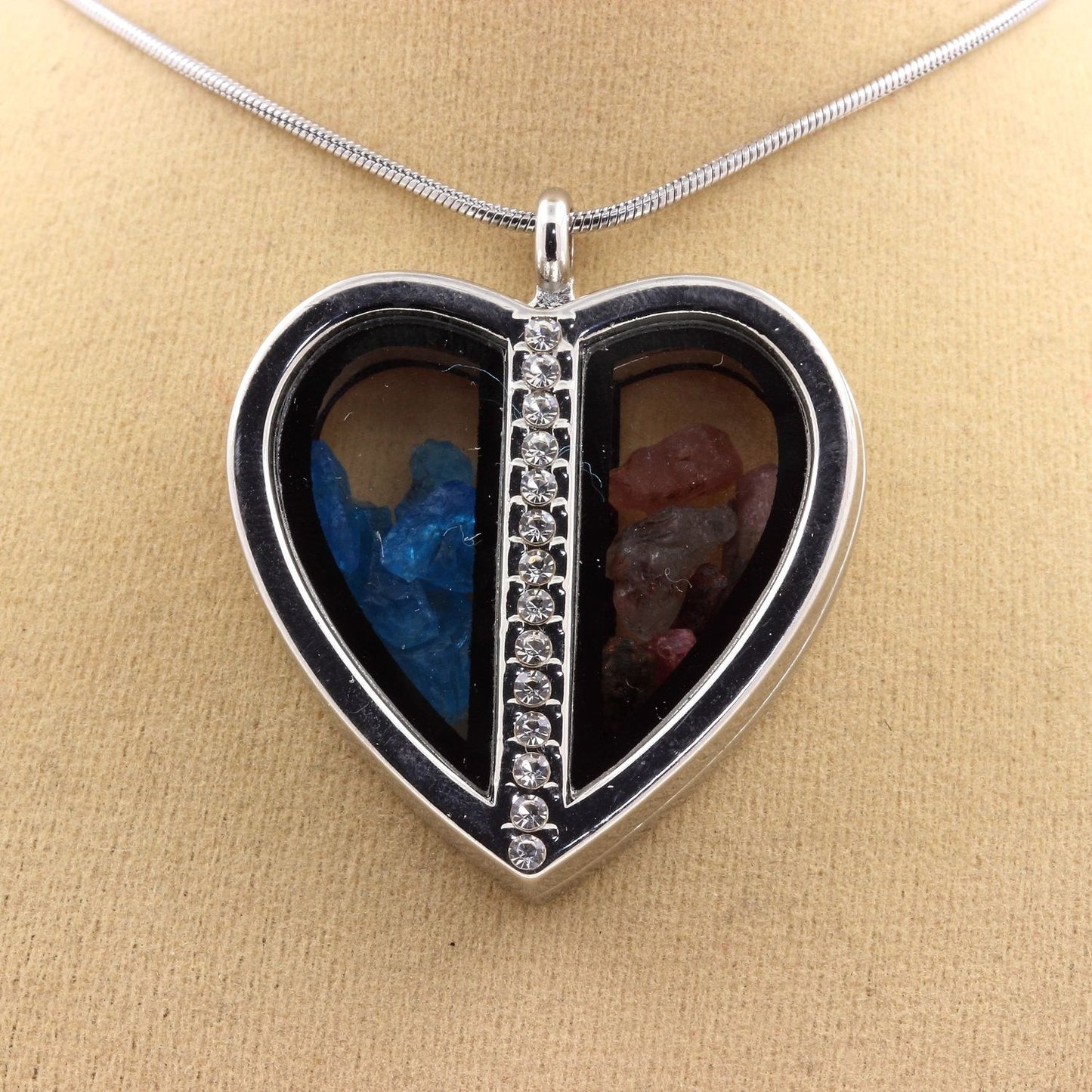 Collier Apatite bleu neon + Tourmaline multicolore naturels modèle coeur