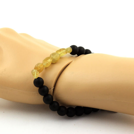 Apatite jaune de Madagascar + Perles Onyx noir mat. Bracelet en Perles naturelles