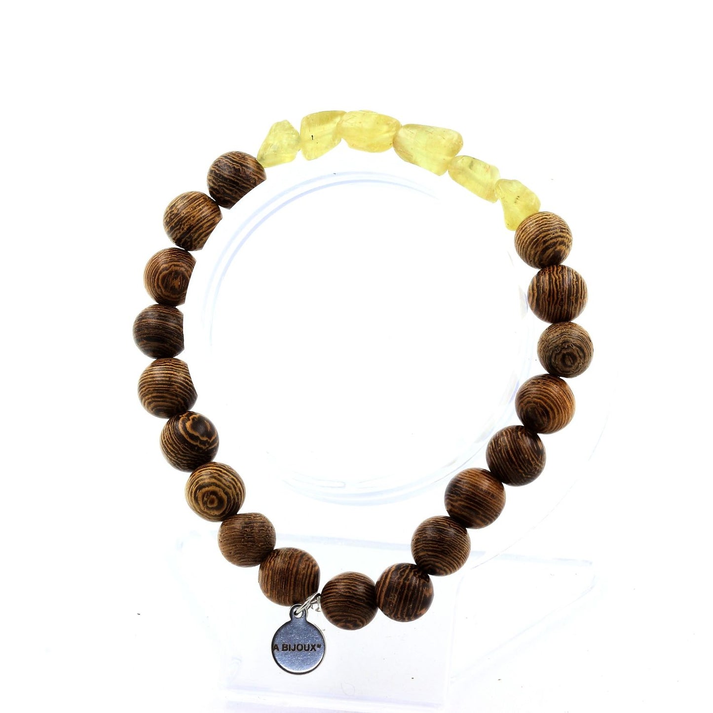 Apatite jaune de Madagascar + Perles bois. Bracelet en Perles naturelles