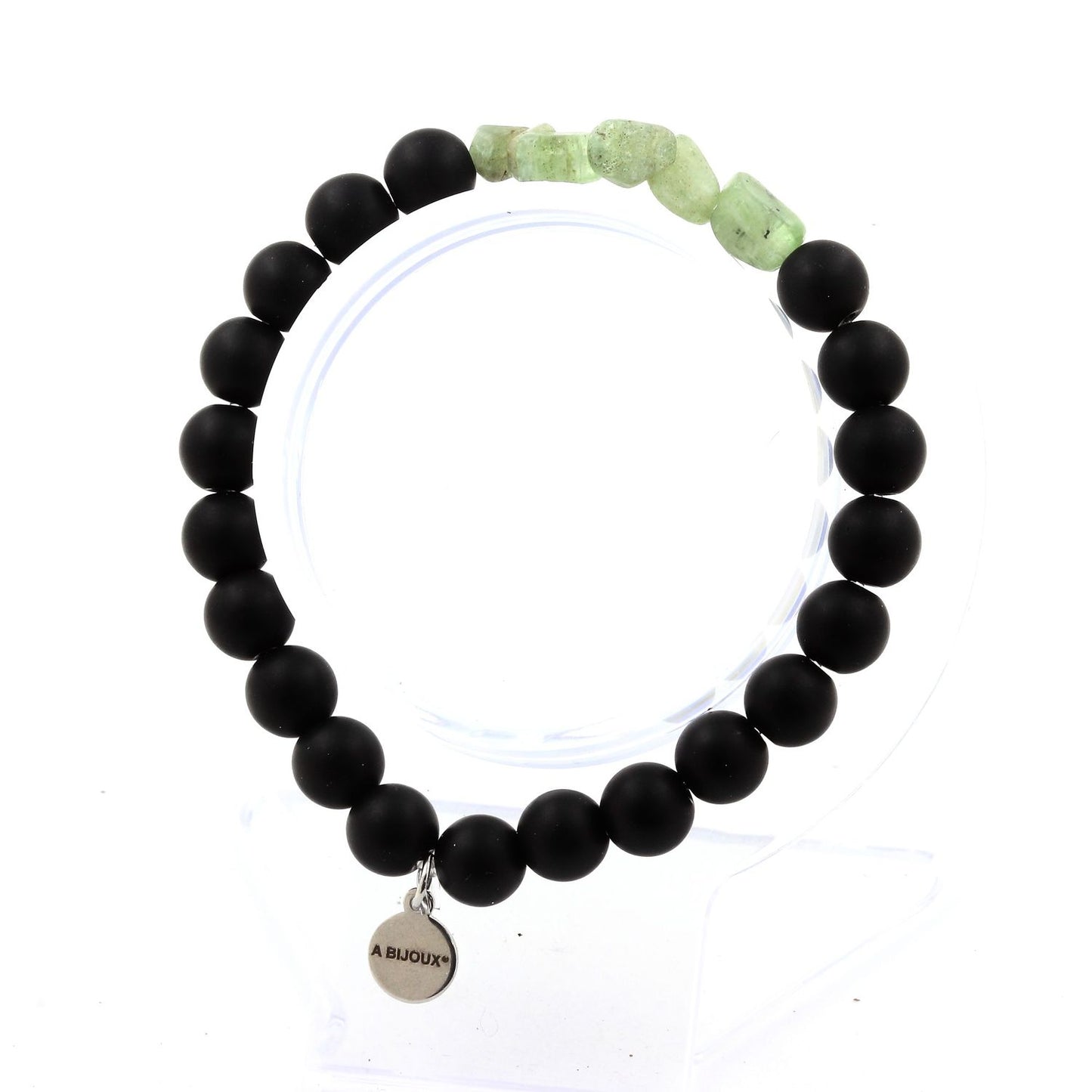 Apatite verte de Madagascar + Perles Onyx noir mat. Bracelet Perles
