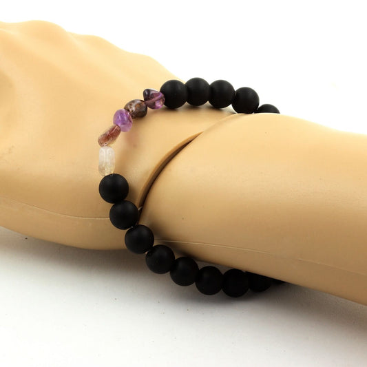 Auralite du Canada + Perles Onyx noir mat. Bracelet Perles
