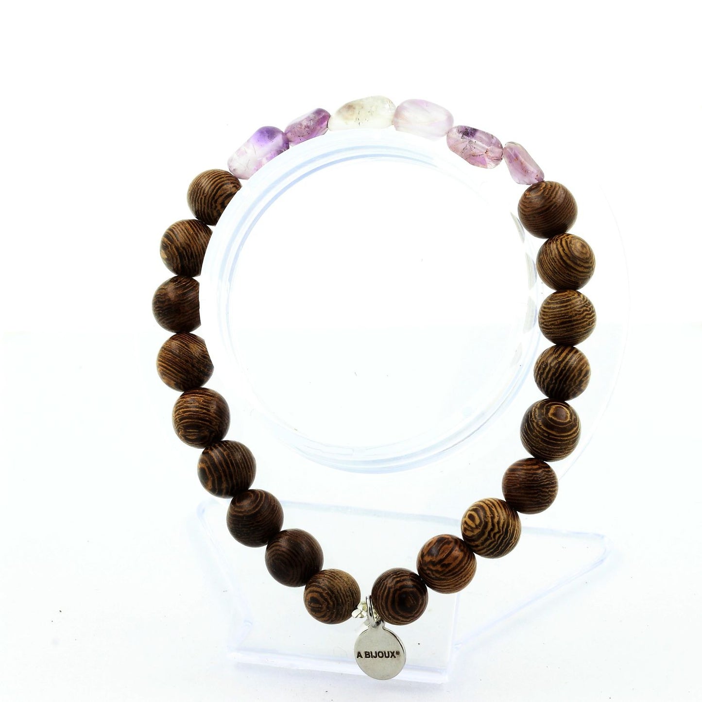 Auralite du Canada + Perles bois. Bracelet en Perles naturelles