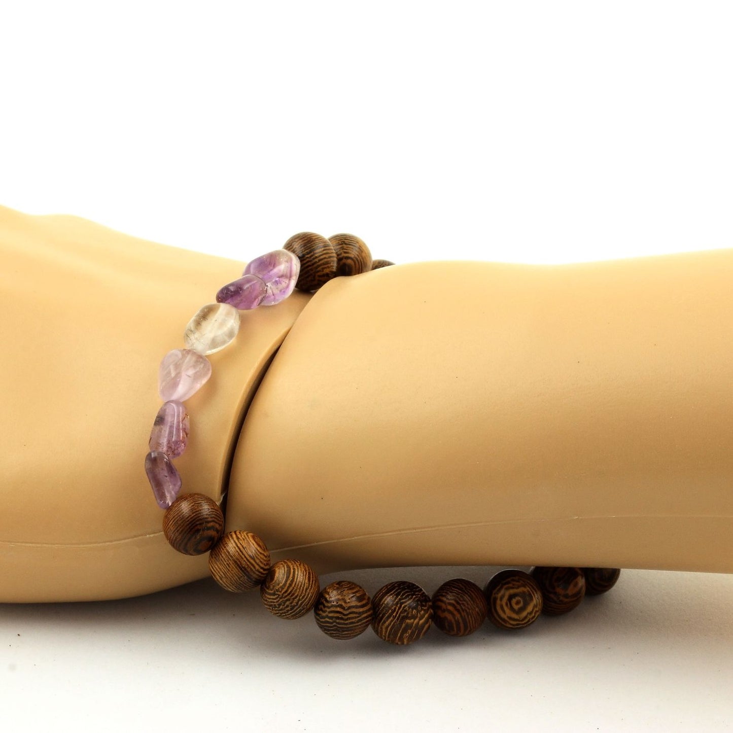 Auralite du Canada + Perles bois. Bracelet en Perles naturelles