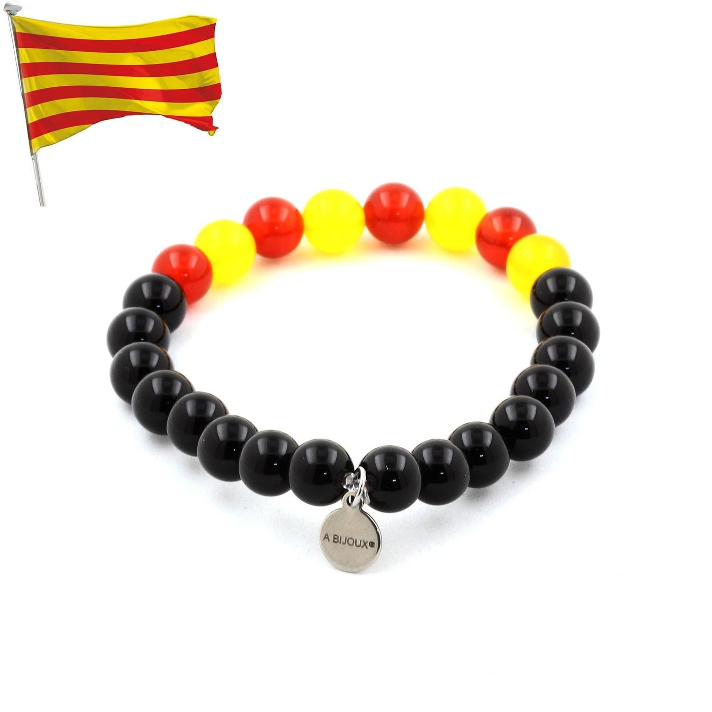 Bracelet Catalan Perles Agate noire + Agate jaune + Agate Rouge. Perles naturelles