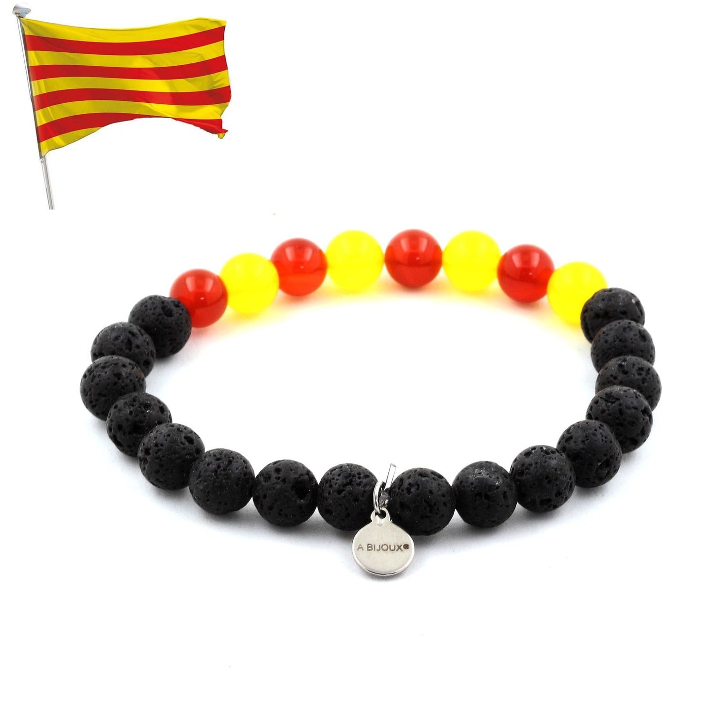 Bracelet Catalan Perles Lave + Agate jaune + Agate Rouge. Perles naturelles