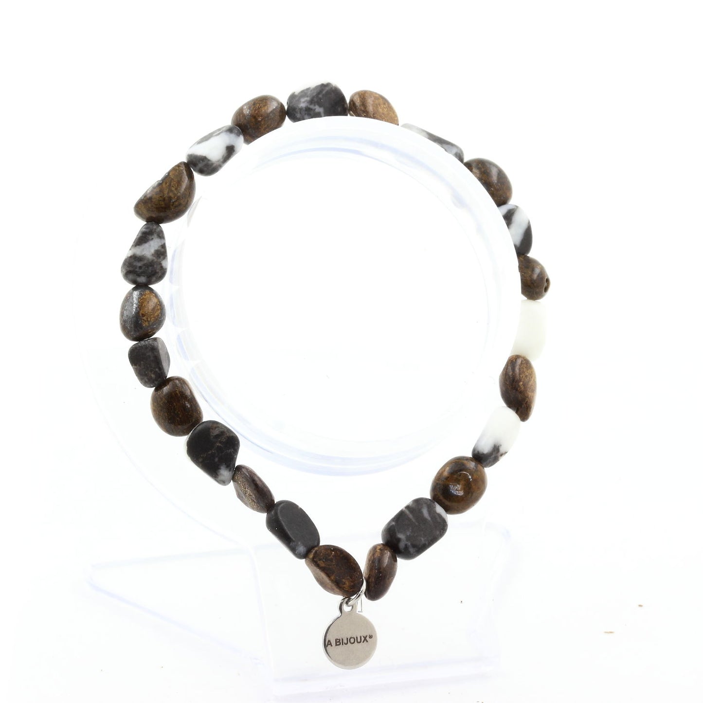 Bronzite du Brésil + Jaspe zèbre du Brésil. Bracelet Perles naturelles