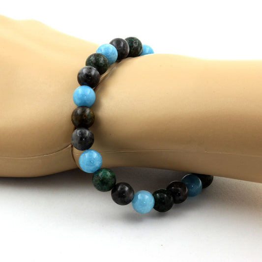 Calcédoine bleu + Labradorite + Turquoise Africaine. Bracelet Perles naturelles