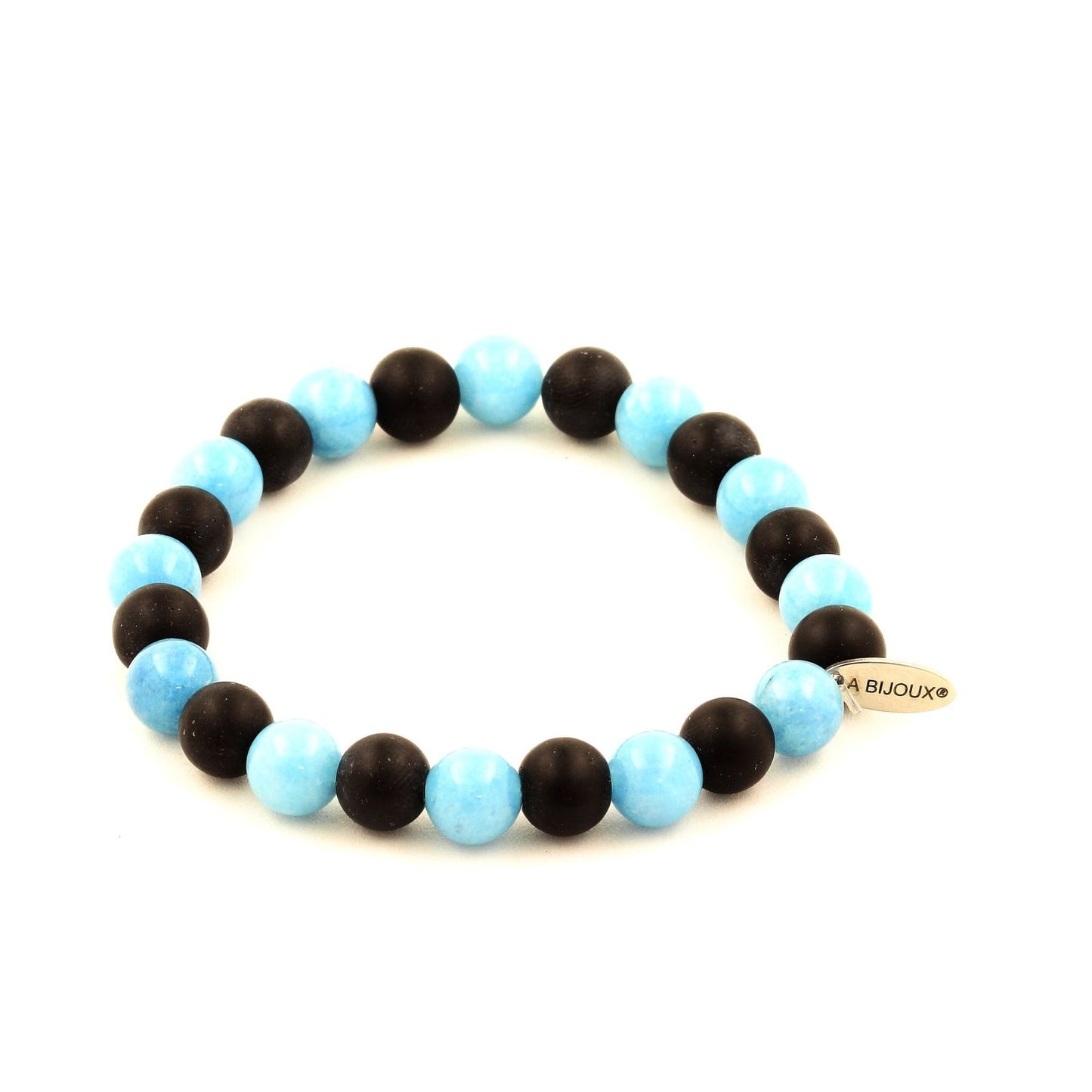 Calcédoine bleu + Onyx noir mat Bracelet Perles