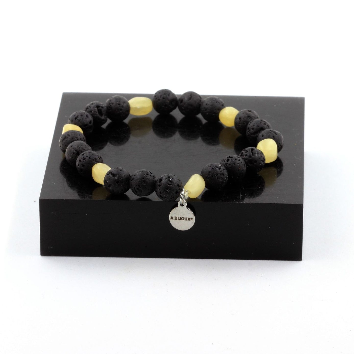 Calcite jaune du Royaume-Uni + Perles Lave. Bracelet en Perles naturelles