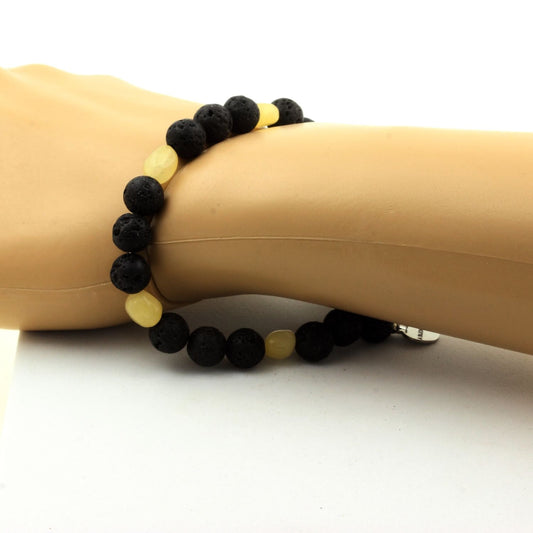 Calcite jaune du Royaume-Uni + Perles Lave. Bracelet en Perles naturelles