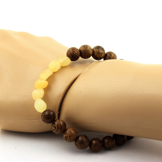 Calcite jaune du Royaume-Uni + Perles bois. Bracelet Perles