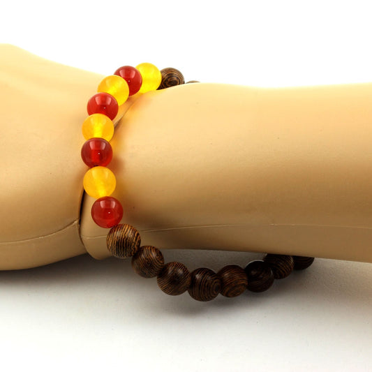 Bracelet Catalan Perles bois + Agate jaune + Agate Rouge. Perles naturelles