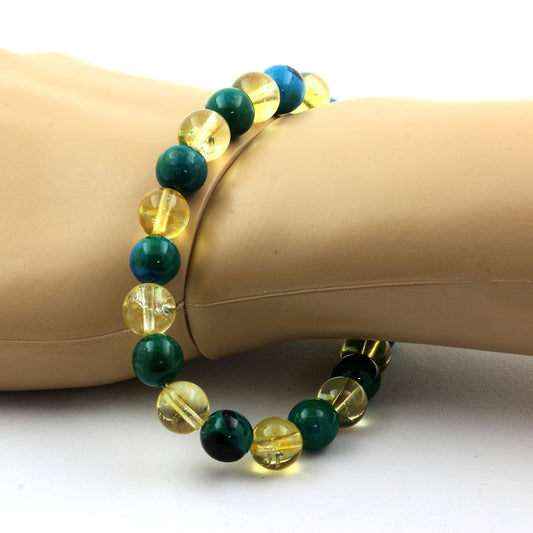 Chrysocolle + Citrine. Bracelet en Perles naturelles