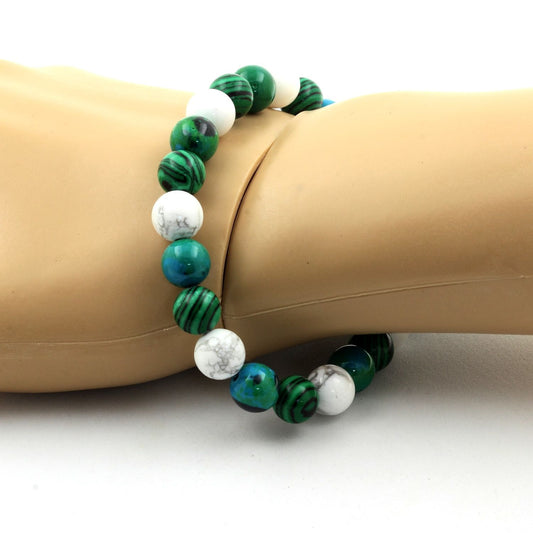 Chrysocolle + Howlite + Malachite (avec résine). Bracelet Perles naturelles