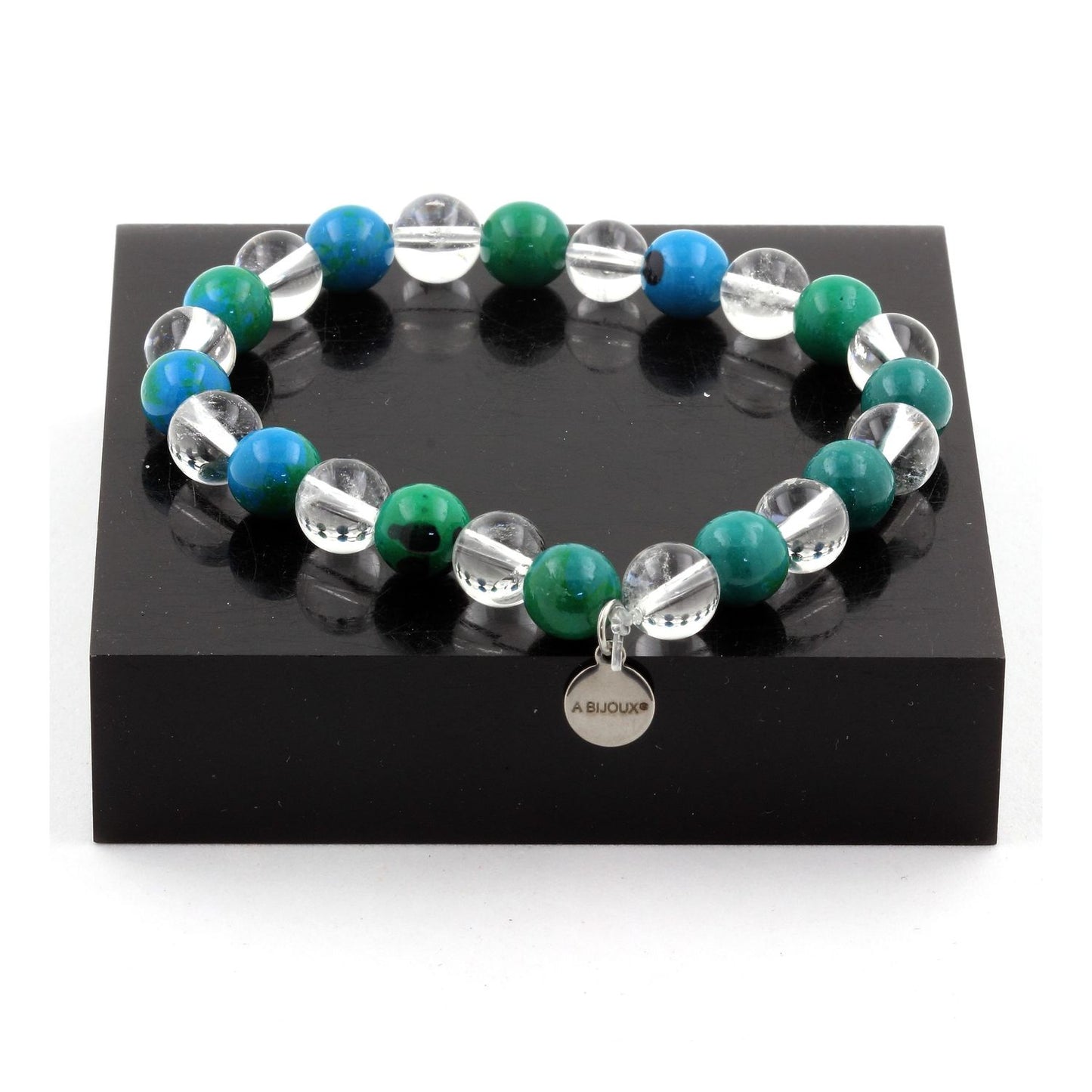 Chrysocolle + Quartz. Bracelet en Perles naturelles