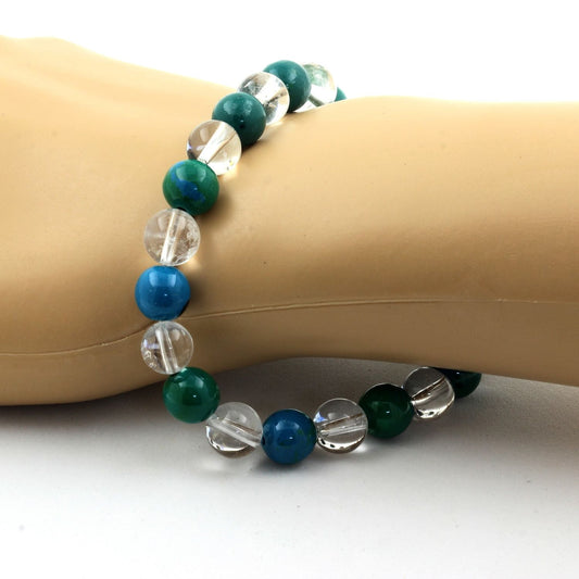 Chrysocolle + Quartz. Bracelet en Perles naturelles