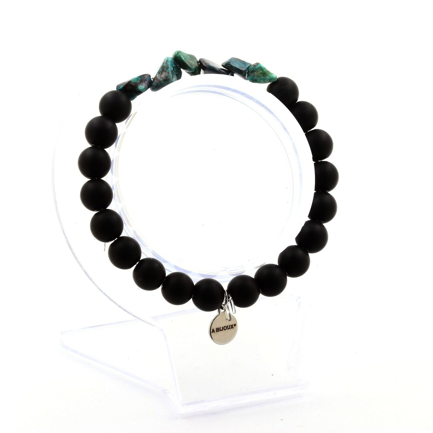Chrysocolle des USA + Perles Onyx noir mat. Bracelet en Perles naturelles