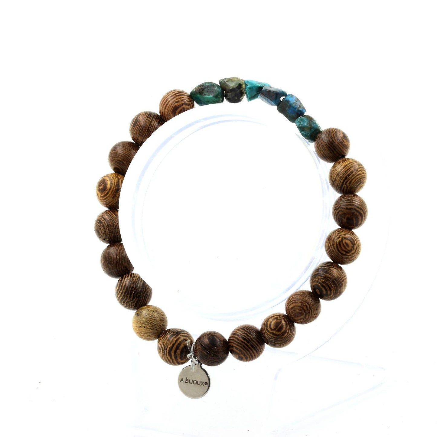 Chrysocolle des USA + Perles bois. Bracelet en Perles naturelles