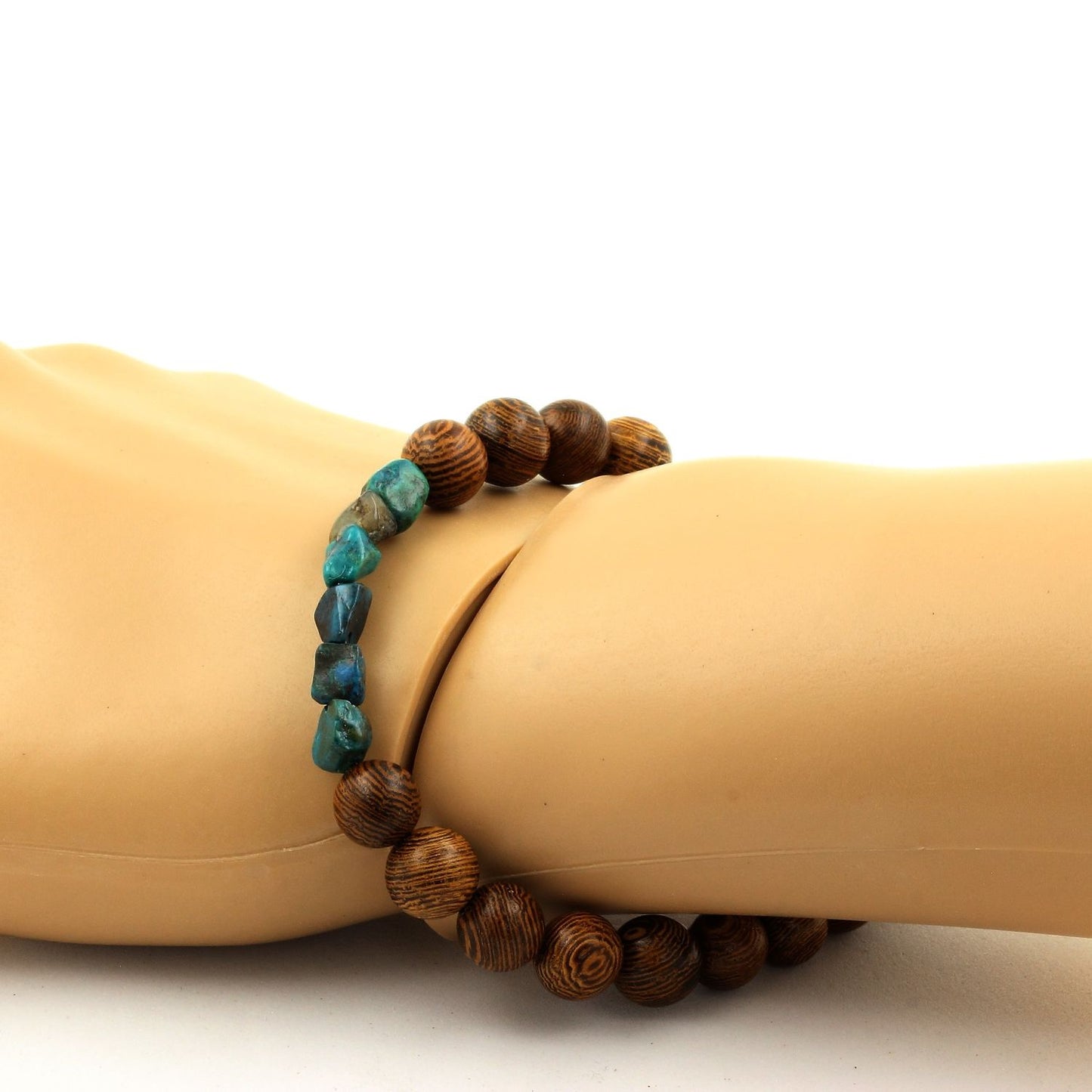 Chrysocolle des USA + Perles bois. Bracelet en Perles naturelles