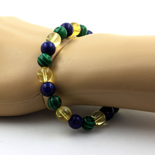 Citrine + Lapis Lazuli + Malachite (avec résine). Bracelet en Perles naturelles