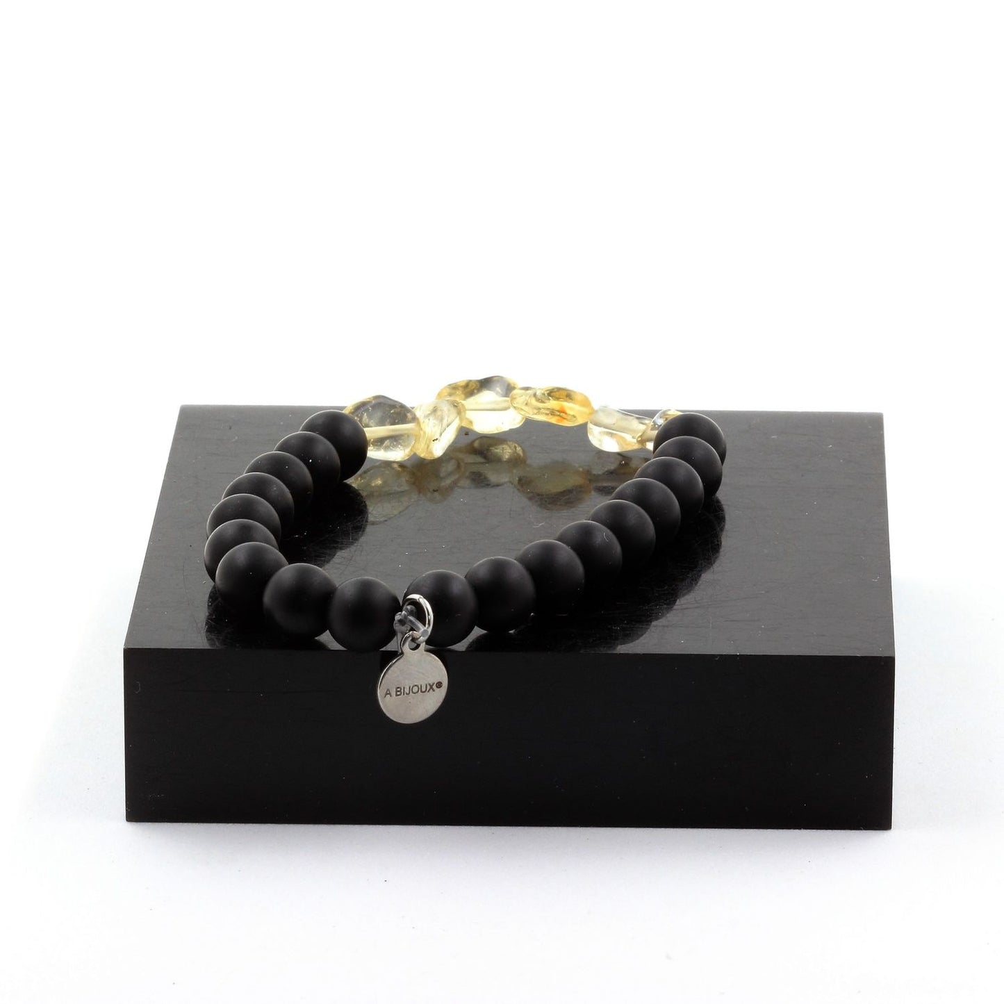 Citrine du Brésil + Perles Onyx noir mat. Bracelet Perles naturelles