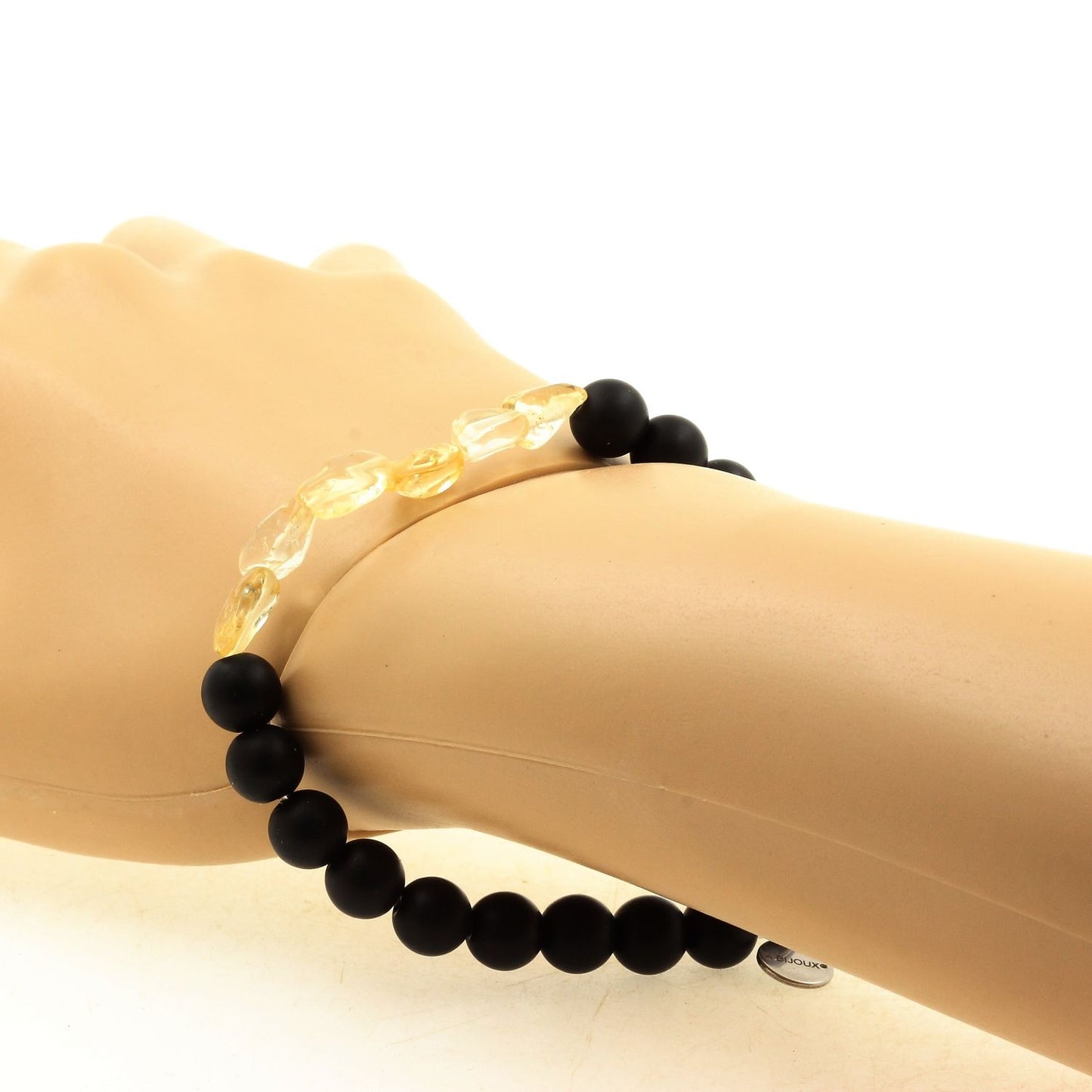 Citrine du Brésil + Perles Onyx noir mat. Bracelet Perles naturelles