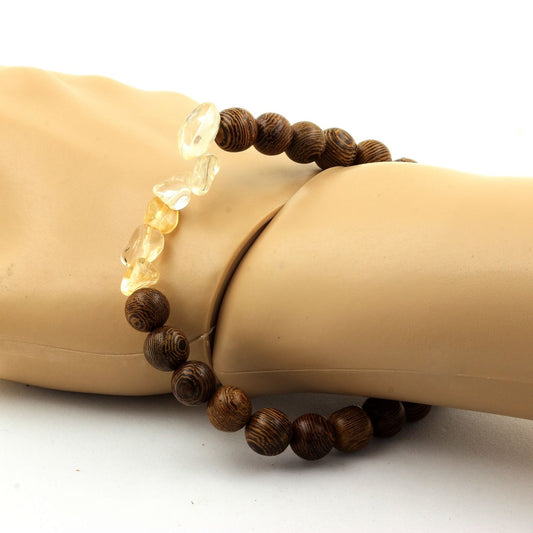 Citrine du Brésil + Perles bois. Bracelet Perles