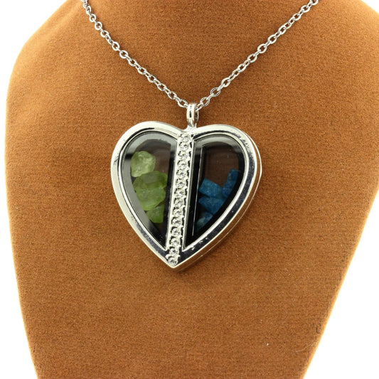 Collier Apatite bleu neon + Peridot modèle coeur