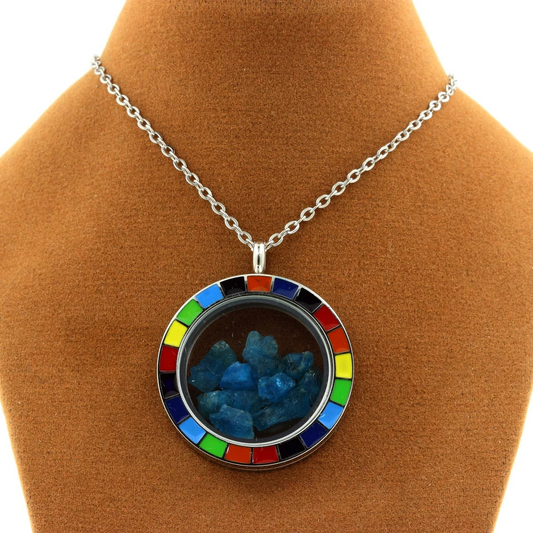Collier Apatite bleu neon modèle Arc-en-ciel