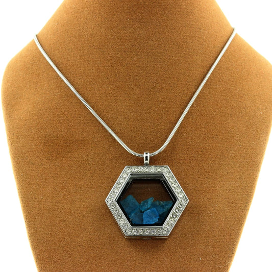 Collier Apatite bleu neon brut modèle Hexagone
