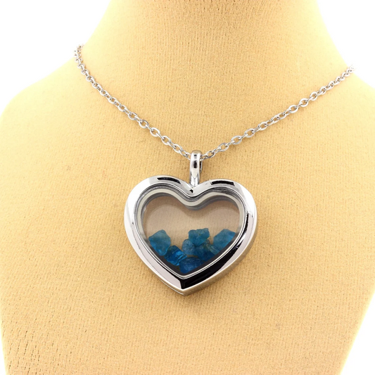 Collier Apatite bleu neon modèle coeur