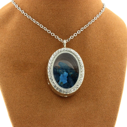 Collier Apatite bleu neon modèle ovale