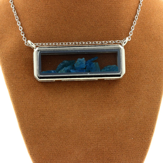 Collier Apatite bleu neon brut modèle rectangle