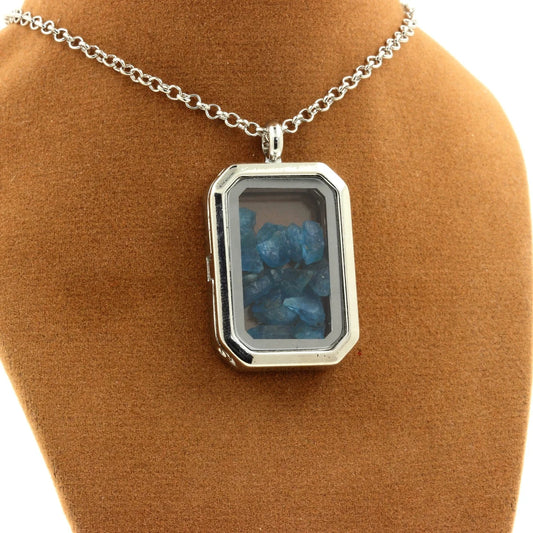 Collier Apatite bleu neon modèle rectangle à pans coupés