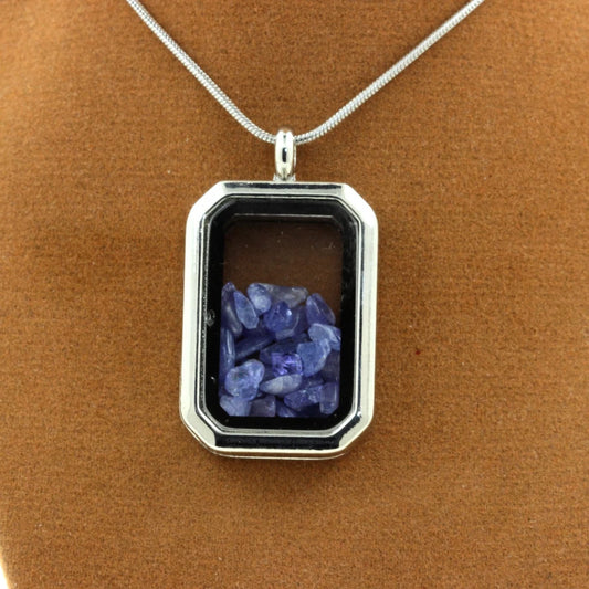 Collier Tanzanite brut modèle rectangle à pans coupés